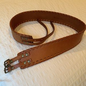 Women’s brown leather, dual buckle belt